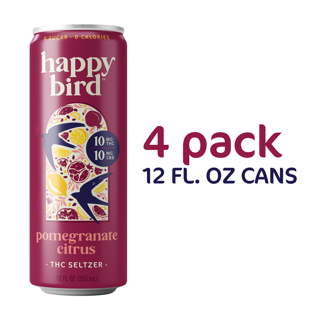Happy Bird Pomegranate Citrus THC 10mg Seltzer 12oz 4pk – NoDa