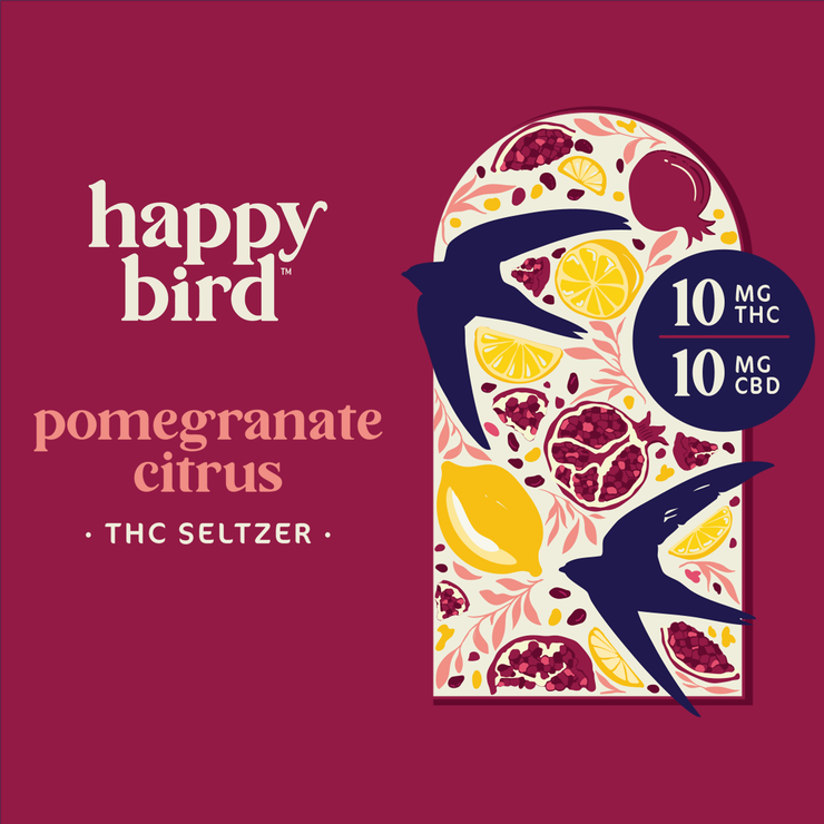 Happy Bird Pomegranate Citrus THC 10mg Seltzer 12oz 4pk
