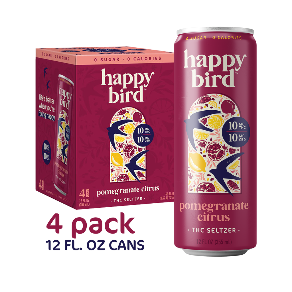 Happy Bird Pomegranate Citrus THC 10mg Seltzer 12oz 4pk – NoDa