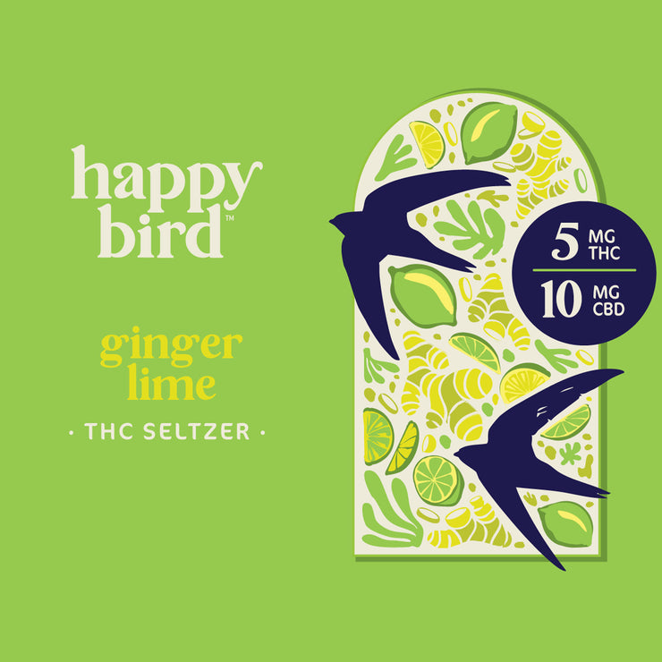 PRE-ORDER: Happy Bird Ginger Lime THC 5mg Seltzer 12oz 4pk