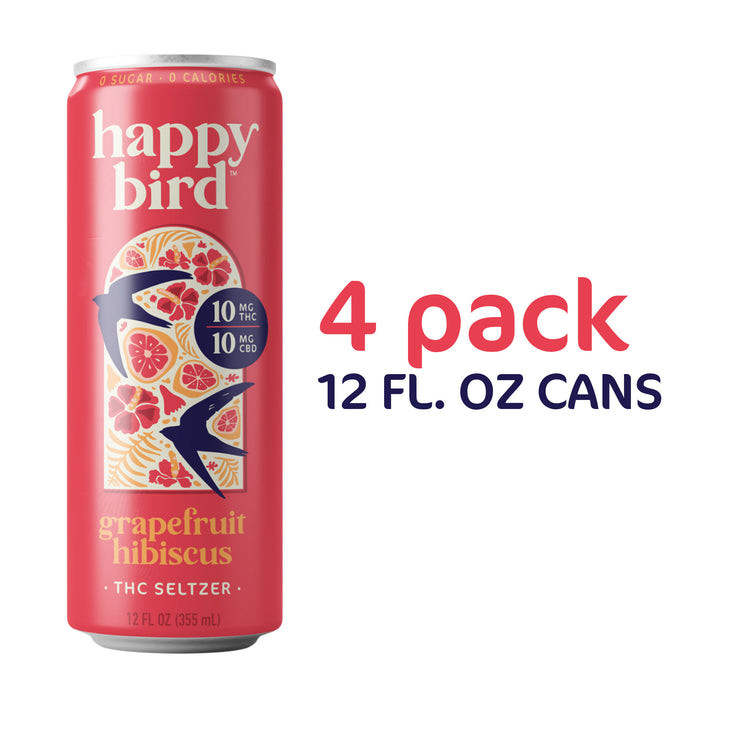 PRE-ORDER: Happy Bird Grapefruit Hibiscus THC 10mg Seltzer 12oz 4pk