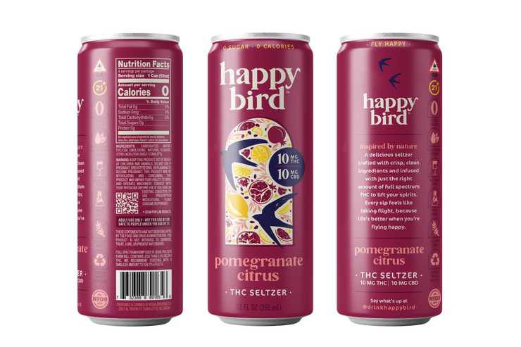 Happy Bird Pomegranate Citrus THC 10mg Seltzer 12oz 4pk